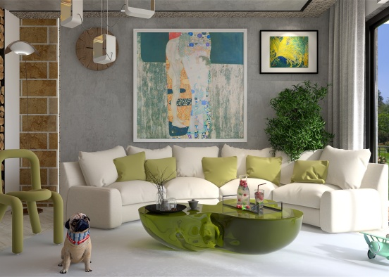 White and green living room Design Rendering