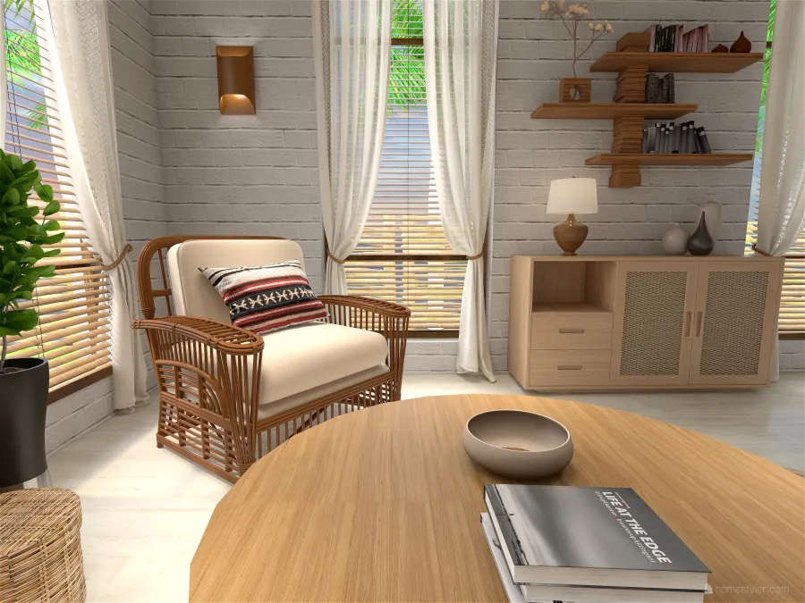 Contemporary Costal Beige WoodTones Library 3d design renderings
