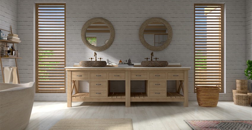 Contemporary Costal Beige WoodTones Bathroom 3d design renderings
