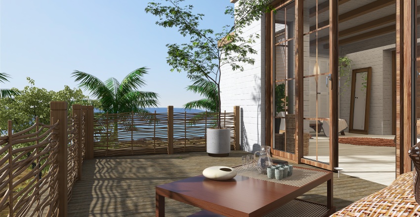 Contemporary Costal Beige WoodTones Balcony 3d design renderings