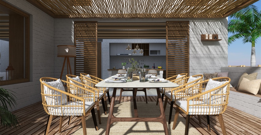 Contemporary Costal Beige WoodTones Dining Room 3d design renderings