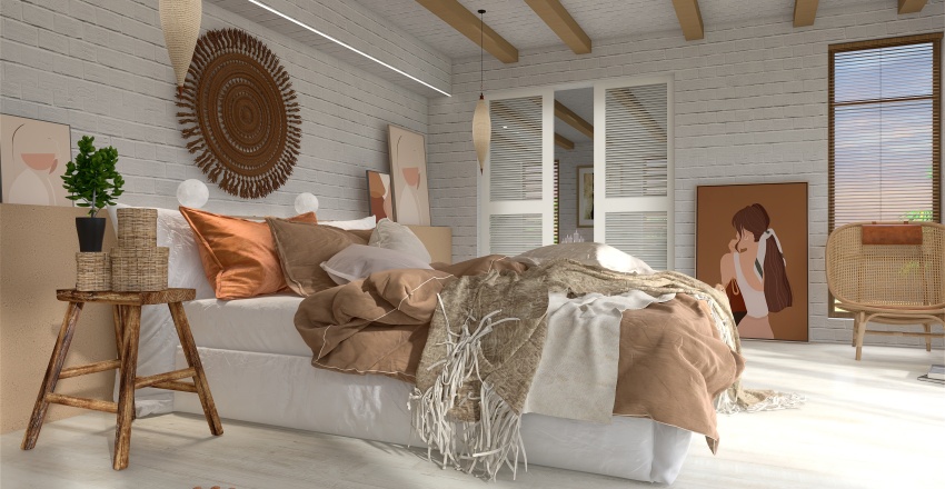 Contemporary Costal Beige WoodTones Bedroom 3d design renderings