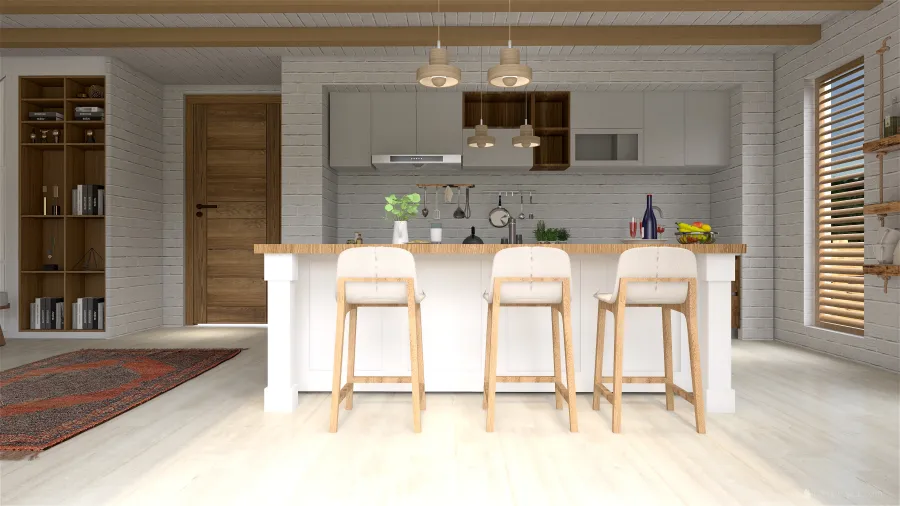 Contemporary Costal Beige WoodTones Dining Room 3d design renderings