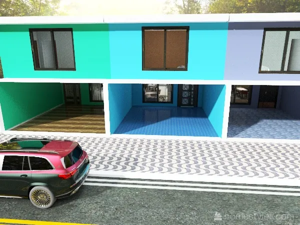 Three houses 3d design renderings