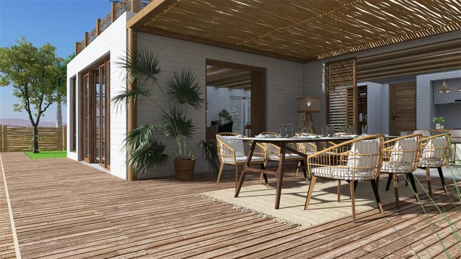 Contemporary Costal Beige WoodTones Backyard 3d design renderings