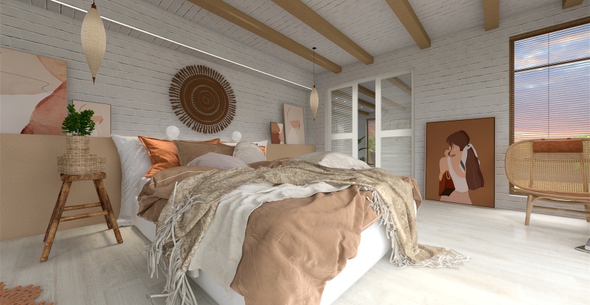 Contemporary Costal Beige WoodTones Bedroom 3d design renderings