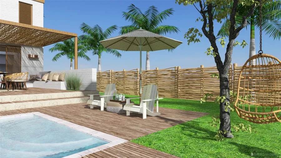 Contemporary Costal Beige WoodTones Backyard 3d design renderings