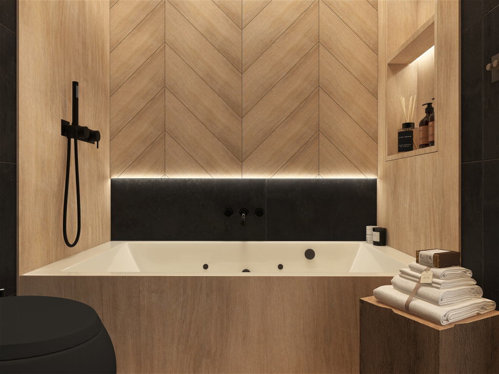 Contemporary Modern WarmTones Beige 8 GUEST BATHROOM 3d design renderings