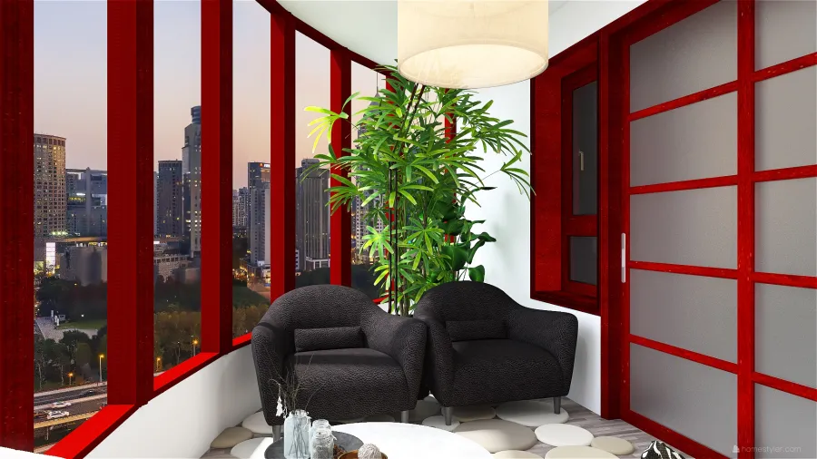 Contemporary Industrial Red Glass Balcony 3d design renderings