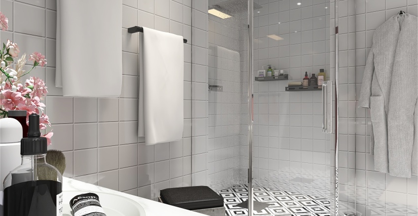 Contemporary Industrial Red Bathroom 3d design renderings