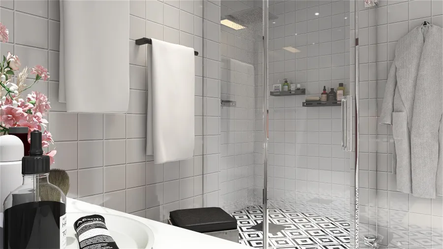 Contemporary Industrial Red Bathroom 3d design renderings