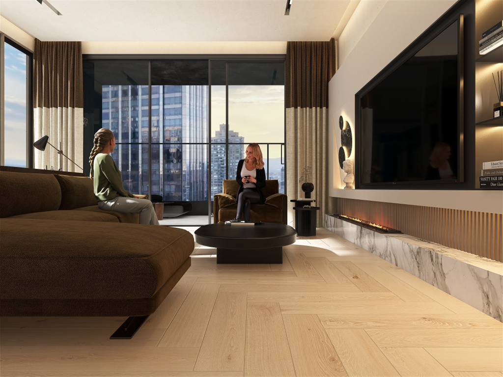 Contemporary Modern WarmTones Beige 1 GREAT ROOM 3d design renderings