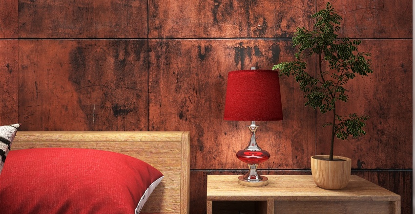 Contemporary Industrial Red Bedroom 3d design renderings