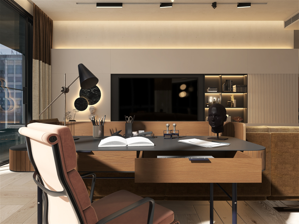 Contemporary Modern WarmTones Beige 1 GREAT ROOM 3d design renderings