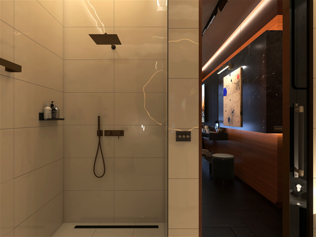 Contemporary Modern WarmTones Beige 4 MASTER BATHROOM 3d design renderings