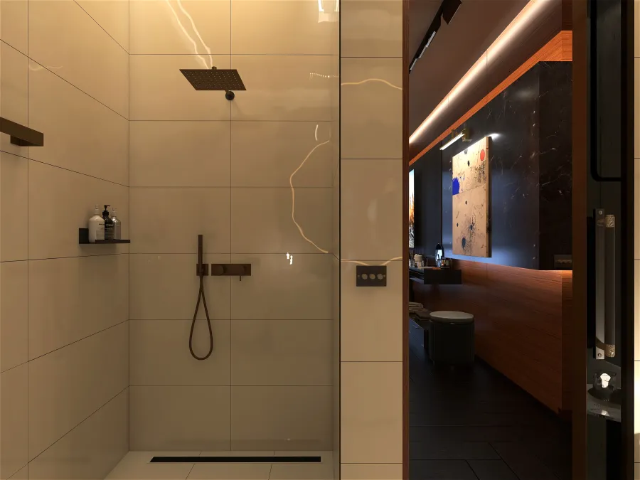 Contemporary Modern WarmTones Beige 4 MASTER BATHROOM 3d design renderings