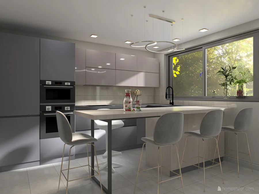 кухня с большим островом 3d design renderings