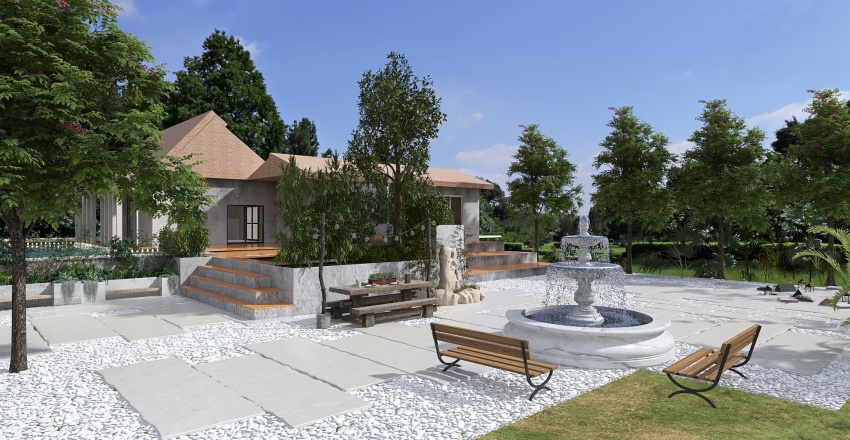 Farmhouse black & white house White 3d design renderings