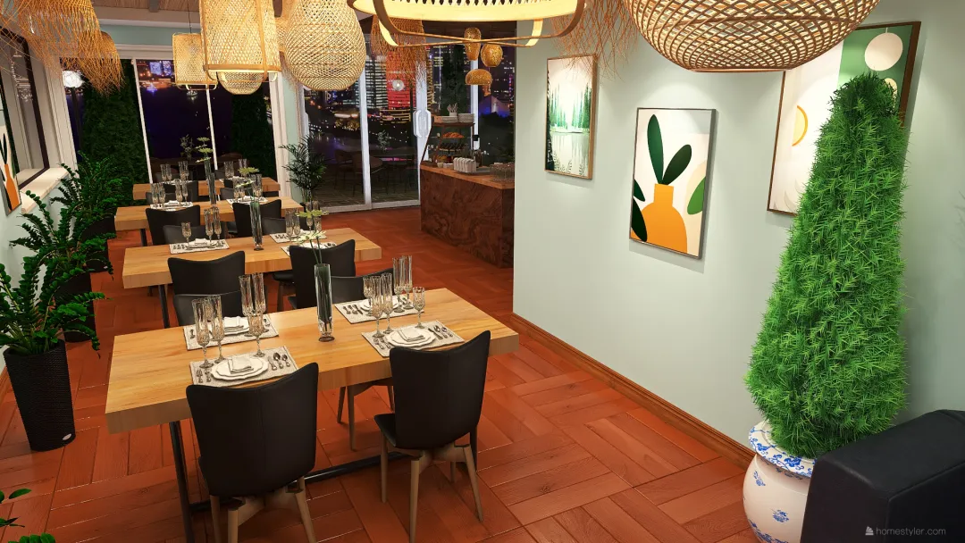 tropical style restaurant 3d design renderings
