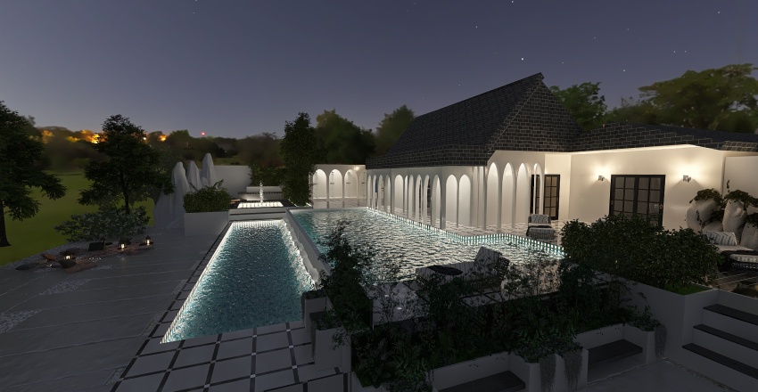 Farmhouse black & white house White 3d design renderings