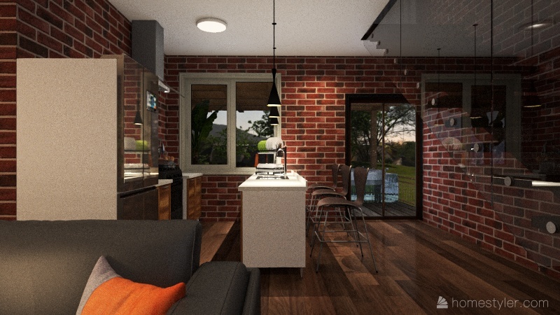 Living & Dining Room   Kitchen 3d design renderings