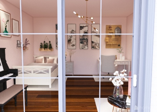Pink Bedroom in Wabi Sabi style. Design Rendering