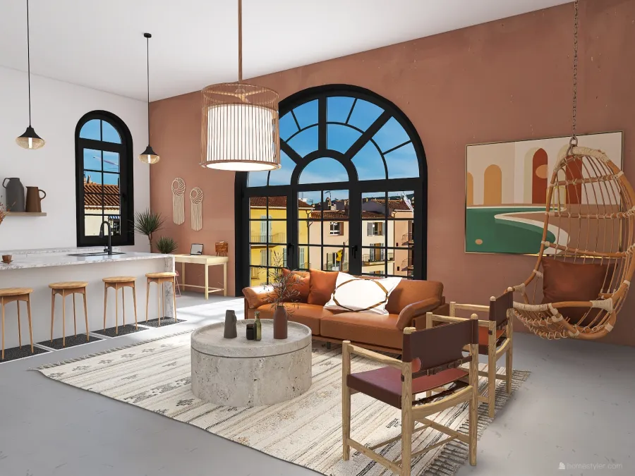 earthy/boho sydney apartment 3d design renderings