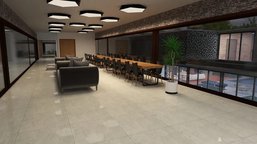 pasillo con área social 3d design renderings