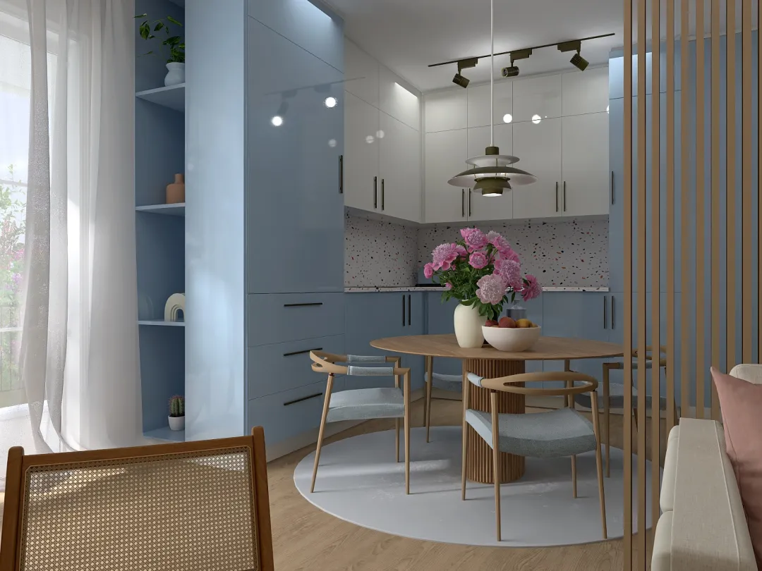 Blue kitchen 3d design renderings