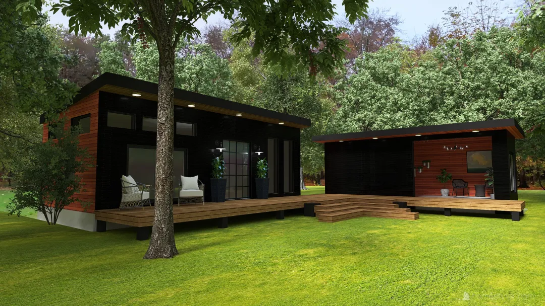 Farmhouse Tiny Home-Woodland WoodTones 3d design renderings