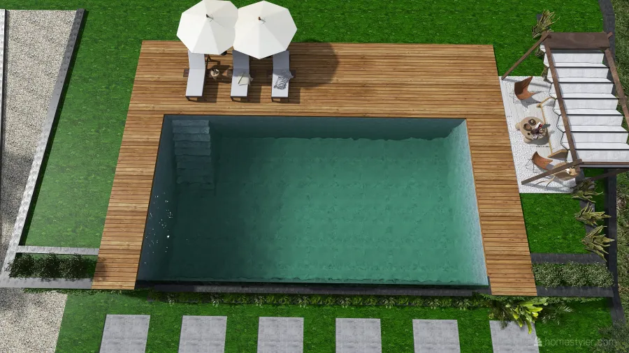 StyleOther Contemporary Infinity Pool WoodTones Green 3d design renderings
