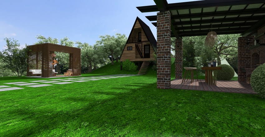 StyleOther Contemporary Infinity Pool WoodTones Green 3d design renderings