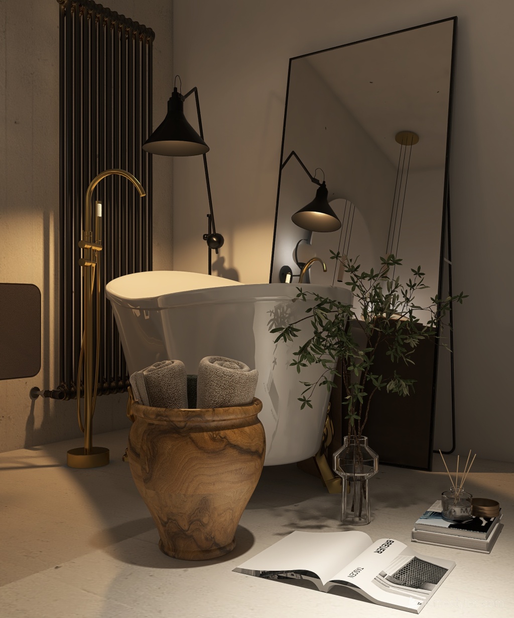 Contemporary  bathroom Black White Beige 3d design renderings