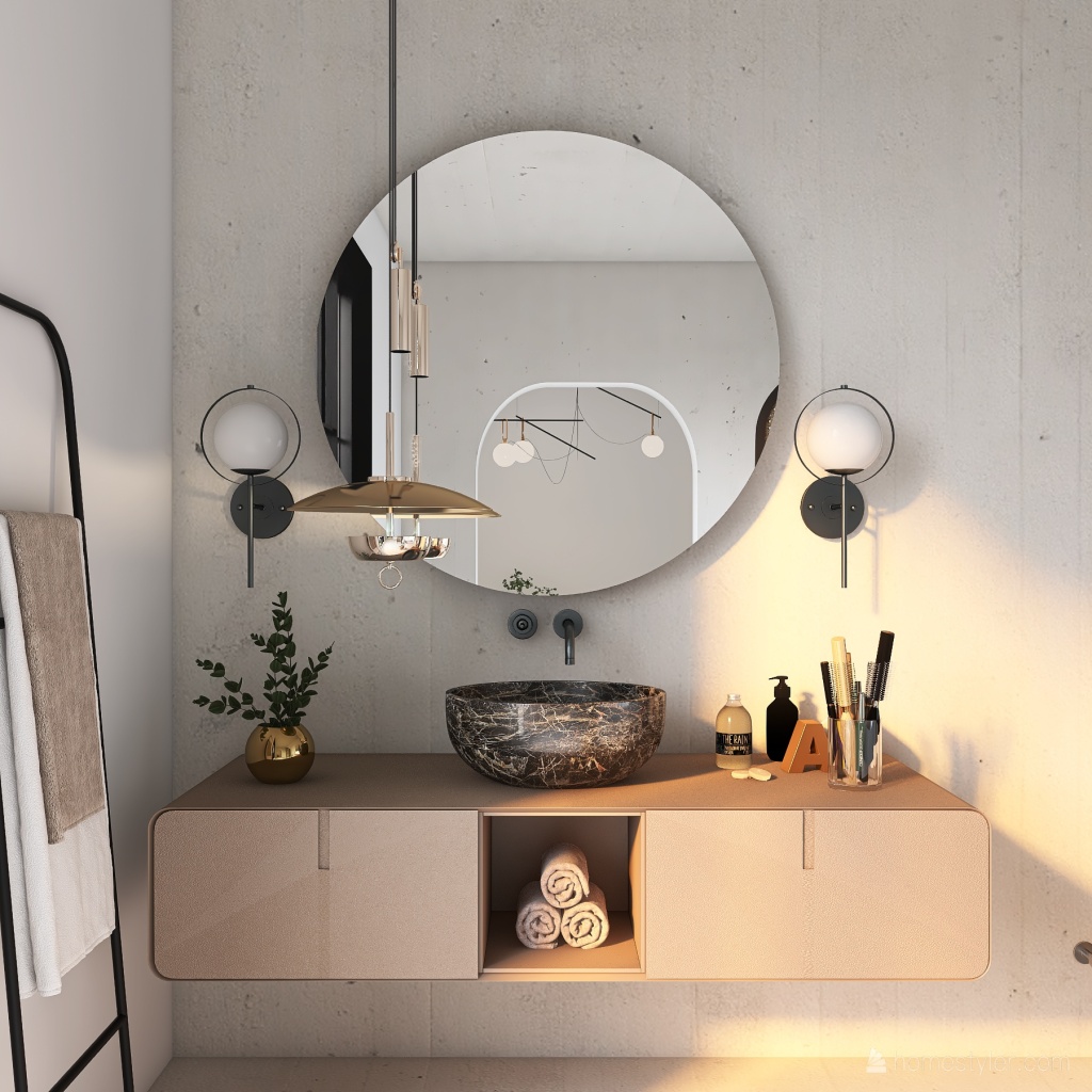 Contemporary  bathroom Black White Beige 3d design renderings