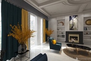 Modern Style Living Room with Complementary Colors Design Rendering