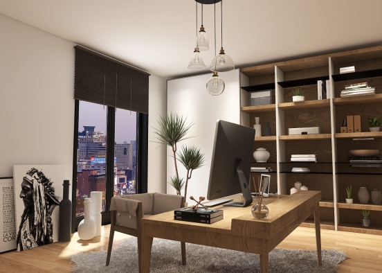 Living, Bedroom and Office Space Design Rendering