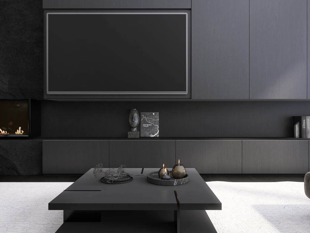 Modern Black Great Room 3d design renderings