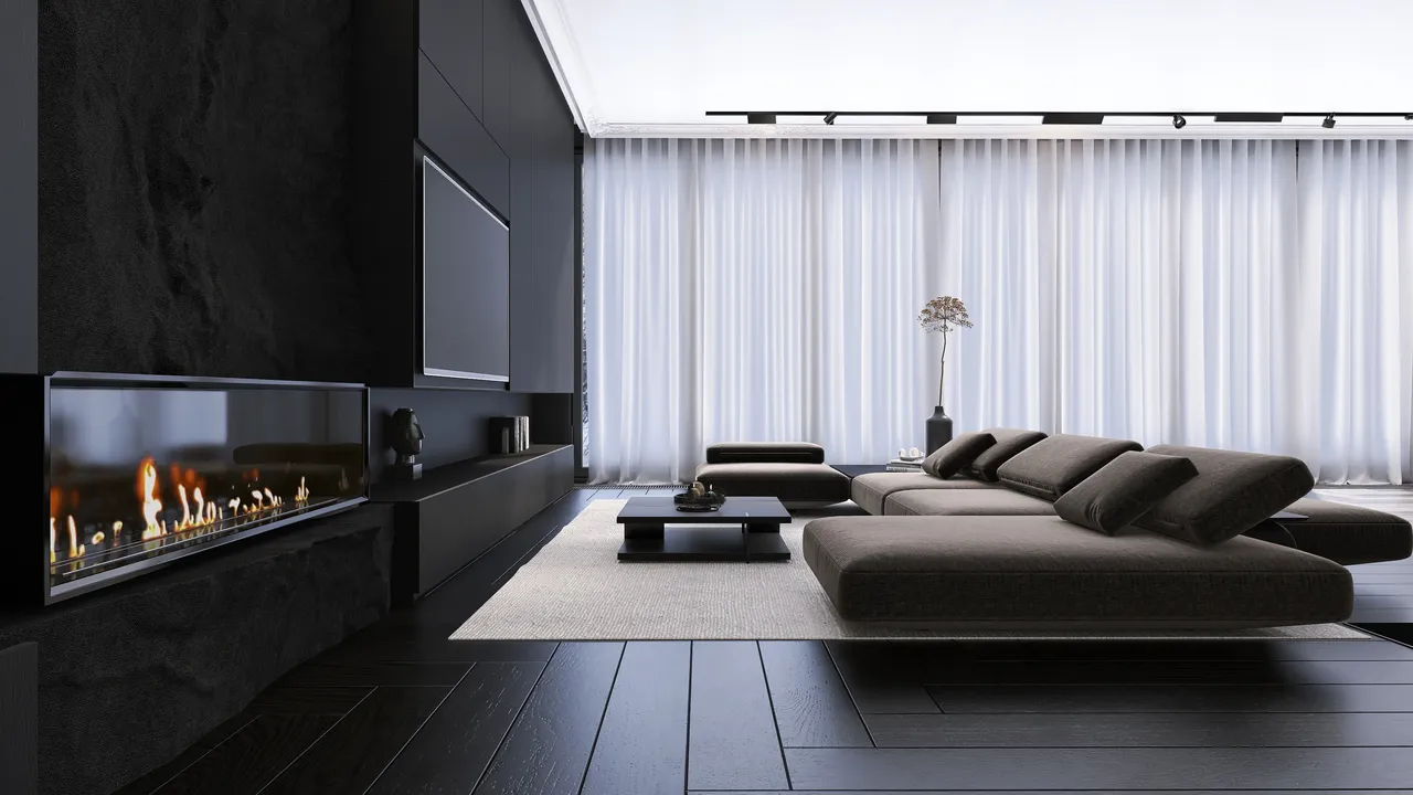 Modern Black LivingRoom 3d design renderings