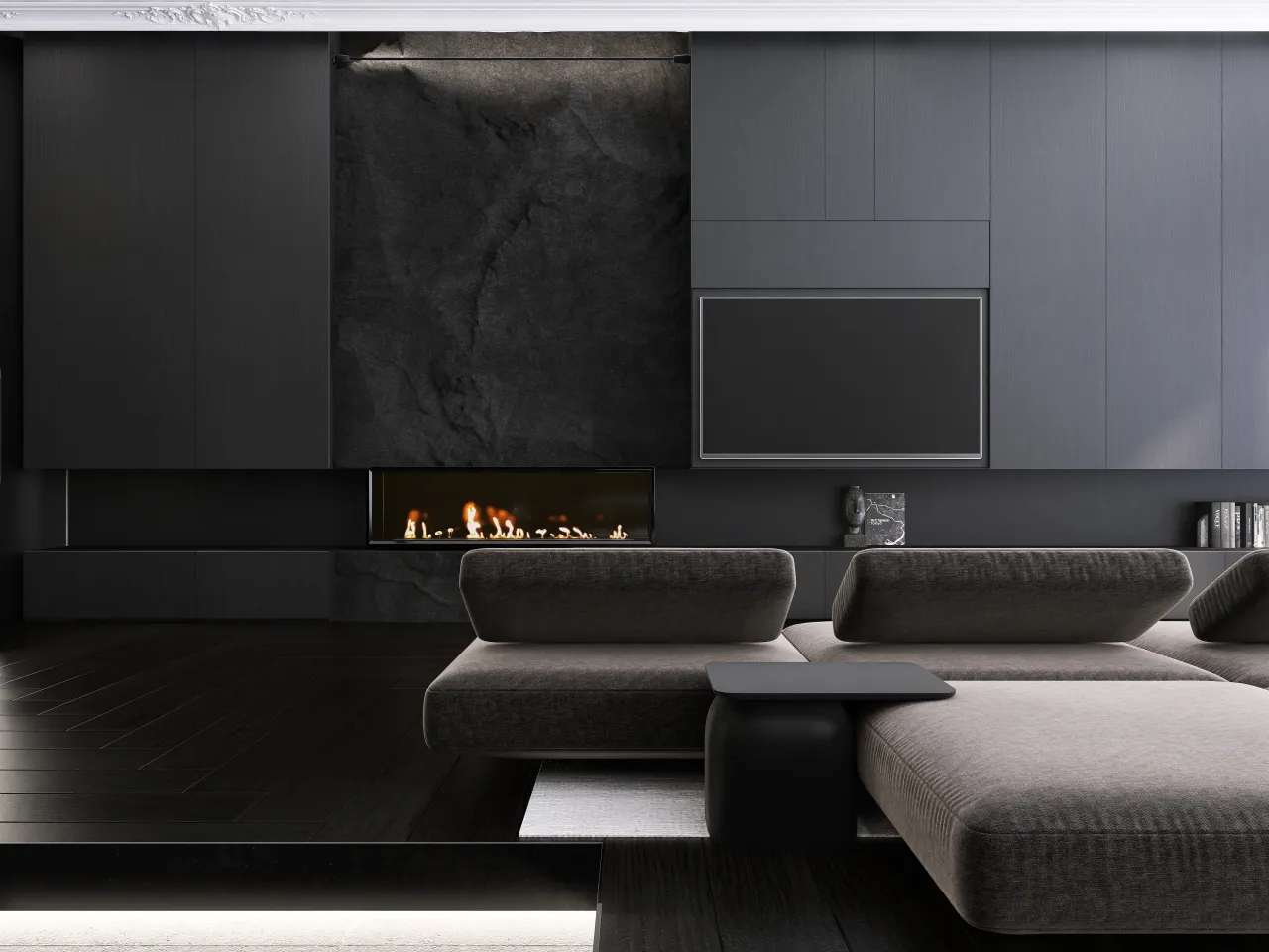 Modern Black LivingRoom 3d design renderings