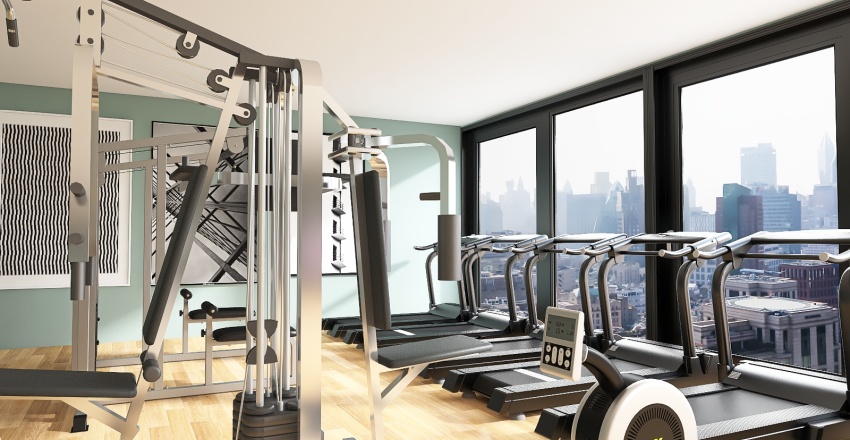 Indoor Gym and Green Office Space Harbour High-Rise Building 3d design renderings