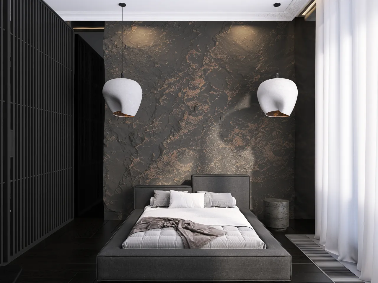 Modern Black MasterBedroom 3d design renderings