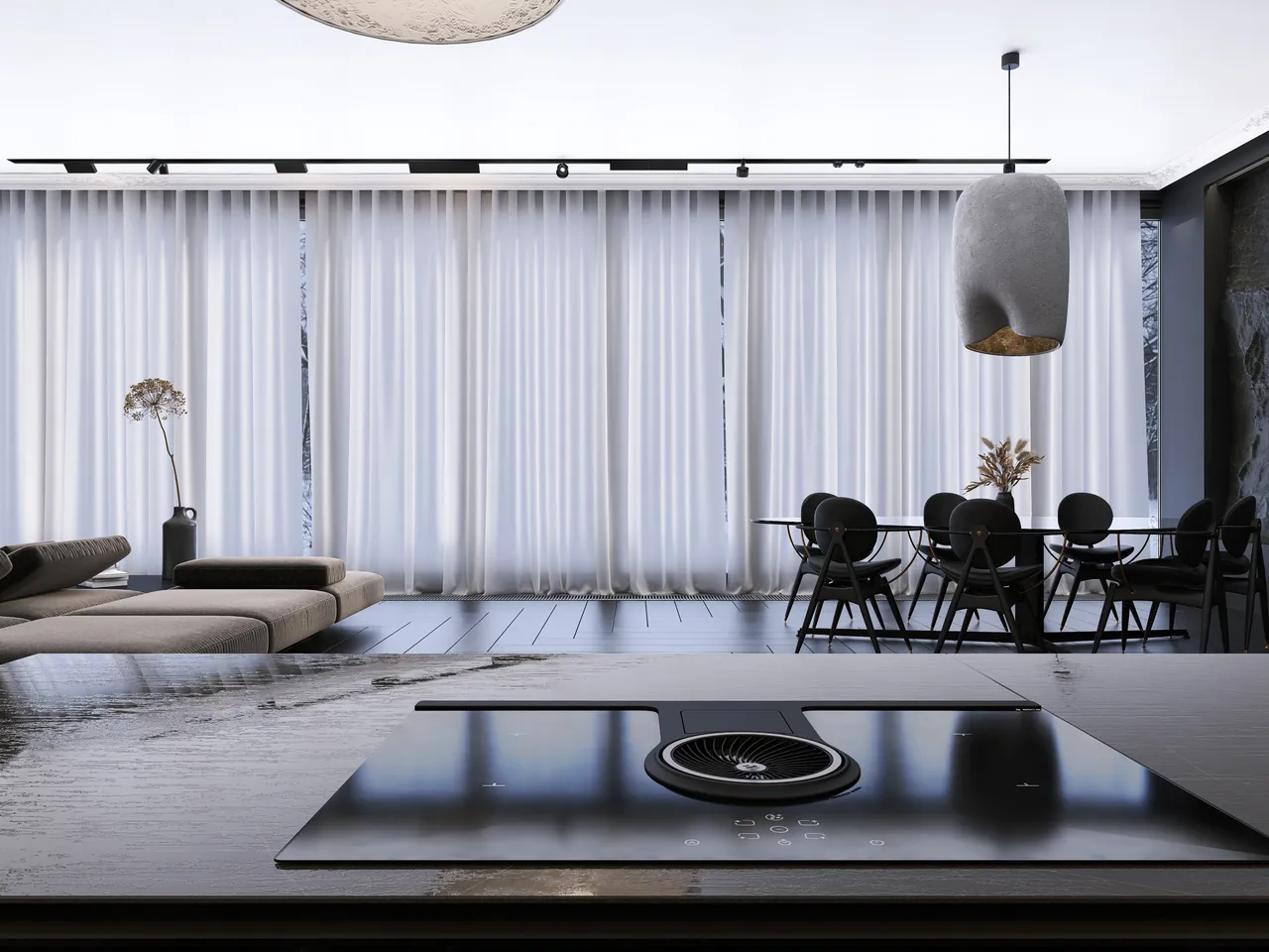 Modern Black LivingRoom 3d design renderings