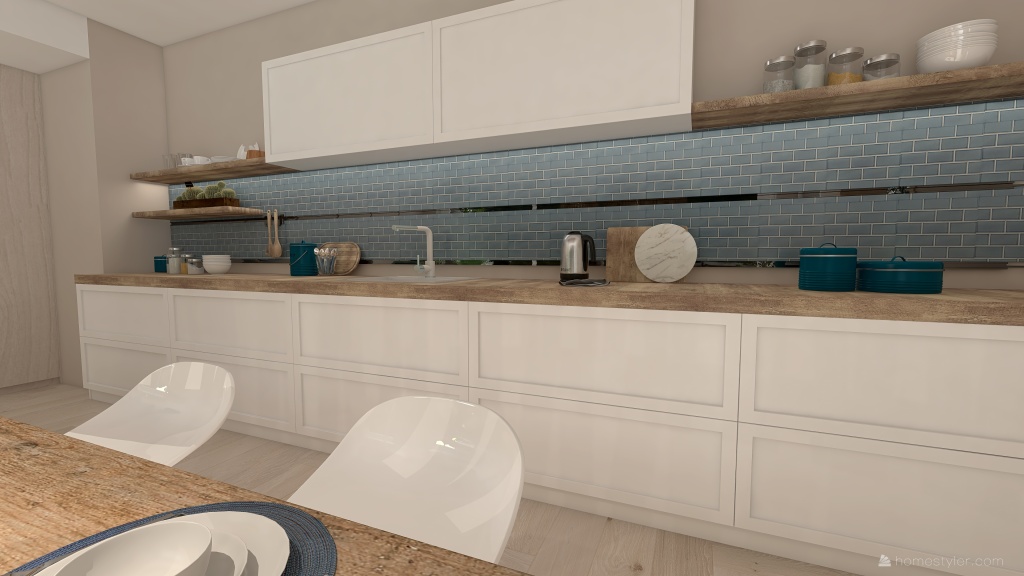 Scandinavian Blue Beige cocina 3d design renderings