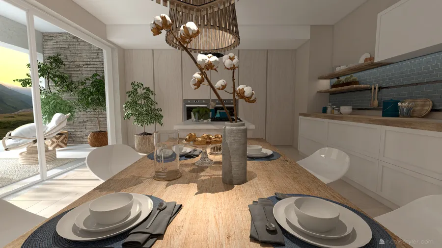Scandinavian Blue Beige cocina 3d design renderings