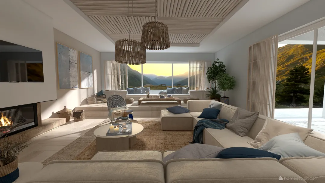 Scandinavian Villa Serena Blue Beige 3d design renderings