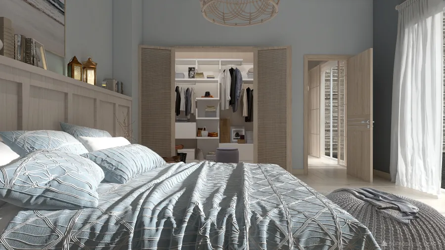 Scandinavian Blue Beige Dormitorio 3d design renderings