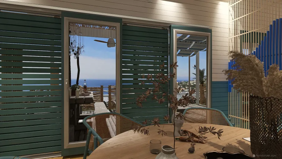 Costal Mediterranean Blue Dining 3d design renderings