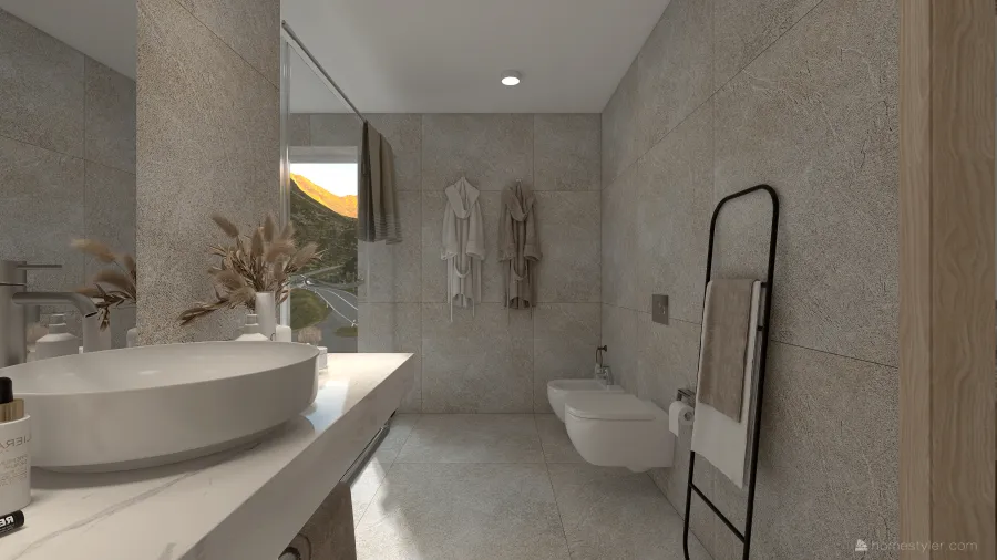Scandinavian Blue Beige Bathroom1 3d design renderings