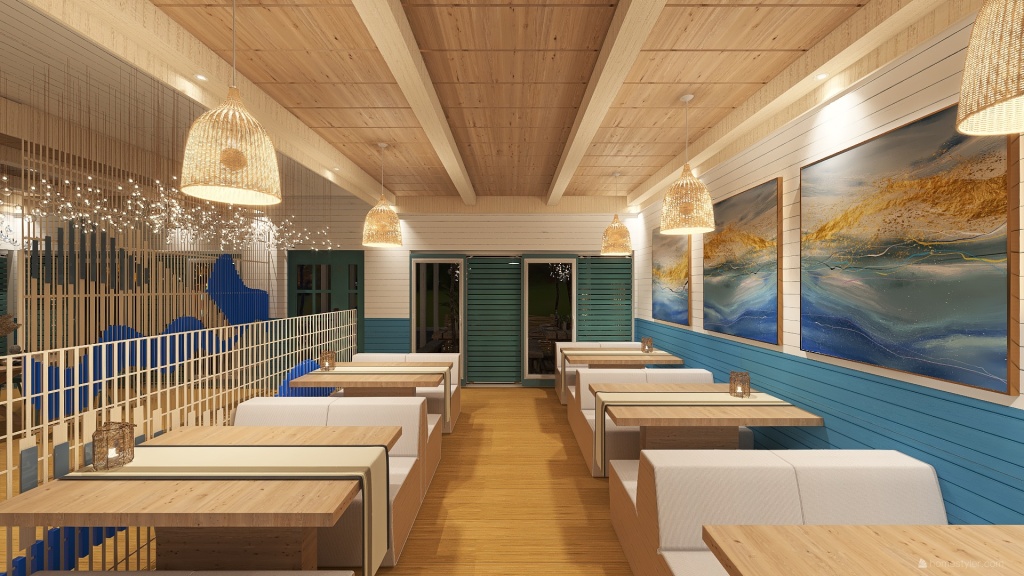 Costal Mediterranean Blue Dining 3d design renderings