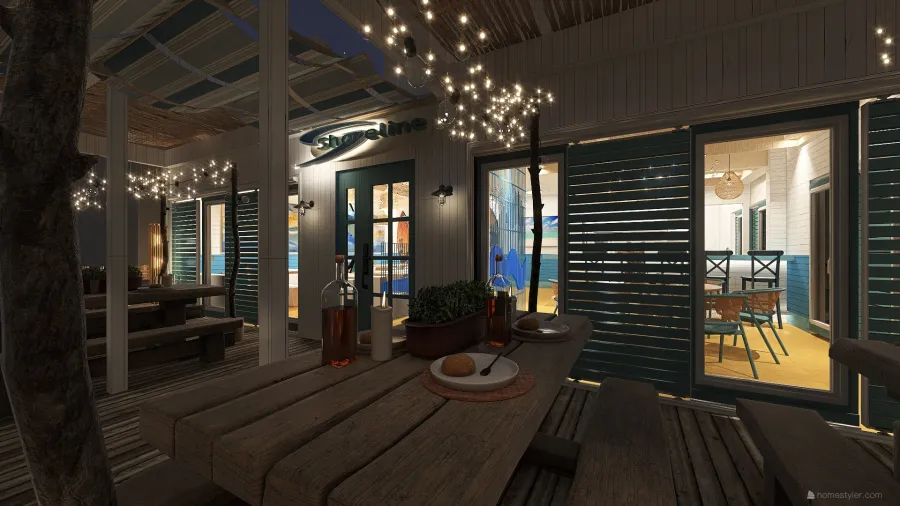 Costal Mediterranean Coastal Theme Restaurant Blue 3d design renderings